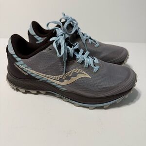 Saucony Peregrine Trail Running Athletic Shoes Women Size 7.5 Lace Up Gray Blue
